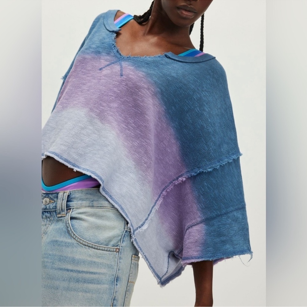 Free People We The Free “After Midnight” Tie Dye Ombré Oversized Cropped Tee
